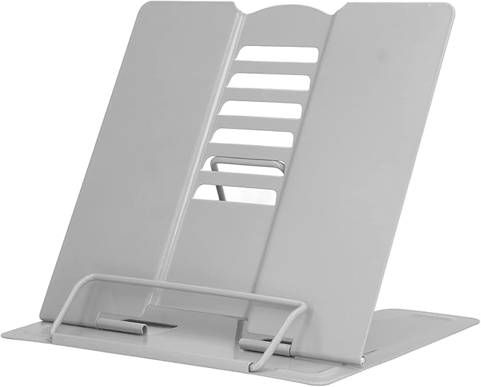 Book Holder Stand Adjustable Height Angle Ergonomic Design Foldable Portable Metal Reading Stand for Home Office School Iron Material 22 x 21cm (Grey)