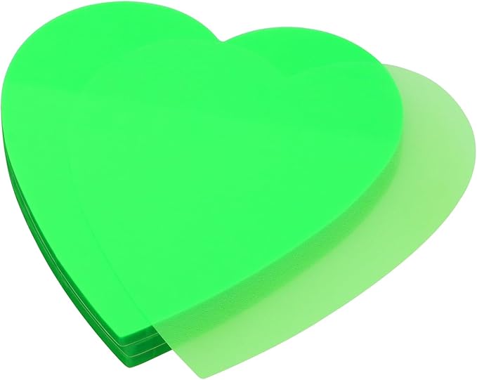 ONLYKXY 3 Pack Heart Shaped Transparent Sticky Notes 2.8X2.8in Waterproof Self-Stick Book Tabs 150 Sheets PET Markers Sticky Notes Pad (Fluorescent Green)
