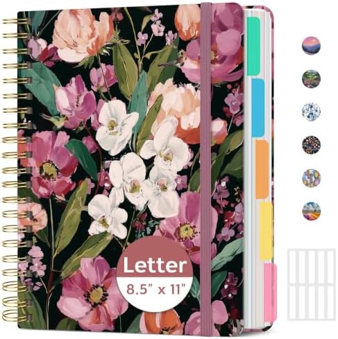 Taja Pretty Large Spiral Lined Notebook for Work with 5 Removable Dividers