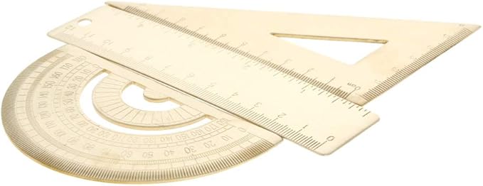 Utoolmart Brass Ruler Set: Triangle, 180 Degrees Protractor, 12cm / 4.7-inch Straight Measuring Tool for Drafting, Drawing, Learning Math, Geometry