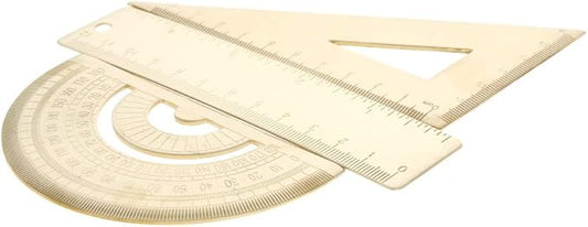 Utoolmart Brass Ruler Set: Triangle, 180 Degrees Protractor, 12cm / 4.7-inch Straight Measuring Tool for Drafting, Drawing, Learning Math, Geometry