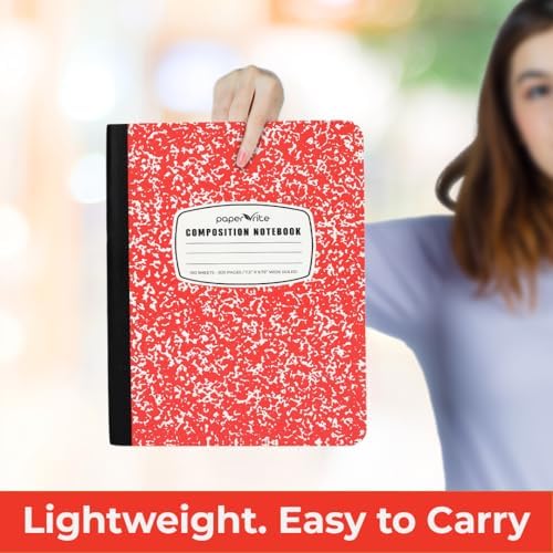 Paper Rite Assorted Marble Composition Notebook Wide Ruled (9.75x7.5 in), 100 Sheets | 200 Pages | For School, Office, Students, Teachers (5, Red)