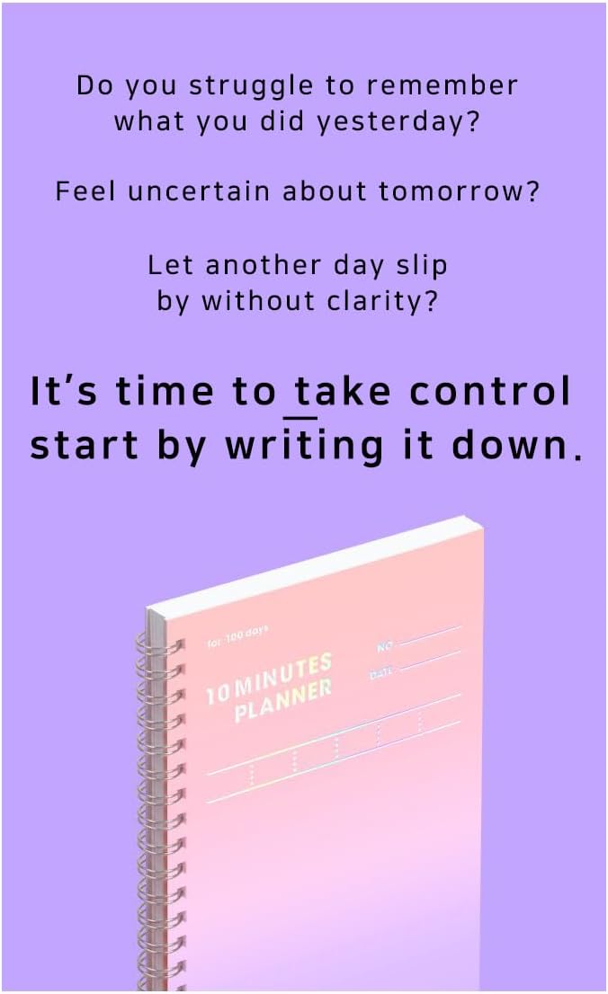 MOTEMOTE 10-Minute Planner 100 DAYS – Study Planner, Time-Blocking Productivity Journal, Spiral-Bound, Color Chip Edition (Dream Catcher)