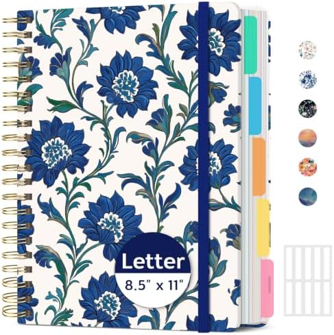 Taja Spiral Notebooks for Work 5 Subject Notebook with Removable Dividers