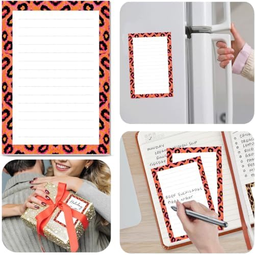 2 Pack Lined Sticky Notes 4x6 in, Cute Self-Stick Notepads with Lines, Large Memo Pads Strong Adhesive for Office, Home Pink Orange Leopard