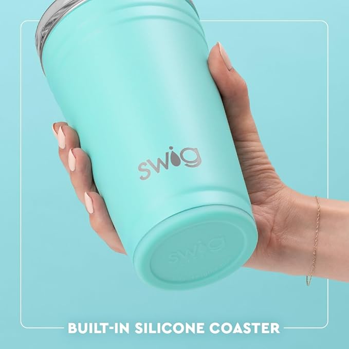 Swig Life 24oz Party Cup, Stackable Insulated Travel Coffee Tumbler with EZ Slider Lid, Cup Holder Friendly, Stainless Steel 24 oz Tumbler, Reusable Coffee Mug (White)