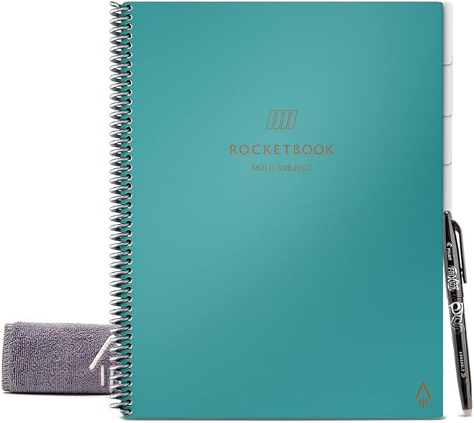 Rocketbook Multi-Subject Smart Notebook | Scannable Notebook & 1 Microfiber Cloth | Teal, Letter Size (8.5" x 11") & Pen/Pencil Holder (Pen Station)