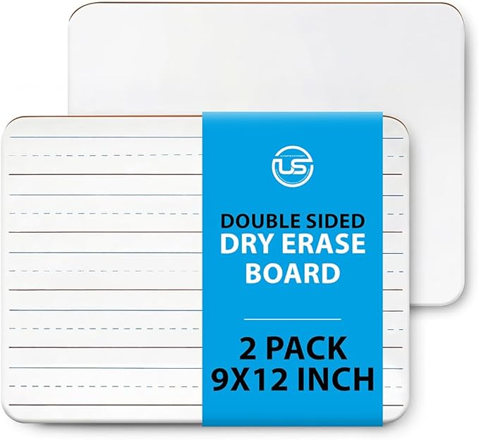 Small White Board 9X12, Small Dry Erase Board 2 Pack Whiteboard Dry Erase Double Sided with Lines Mini Whiteboard, Lapboard Ideal for Homeschool, Office, Classroom White Boards for Kids