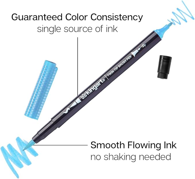 KINGART PRO 445-24 Dual Twin-Tip Brush Pens, Multicolor, 24-Colors