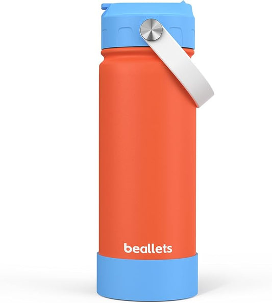 Kids Water Bottle, 18oz Toddler Insulated Bottles with Stickers, 18/8 Stainless Steel Leak-Proof Kids Straw Cup for School, Gifts for Boy(BlueOrange)