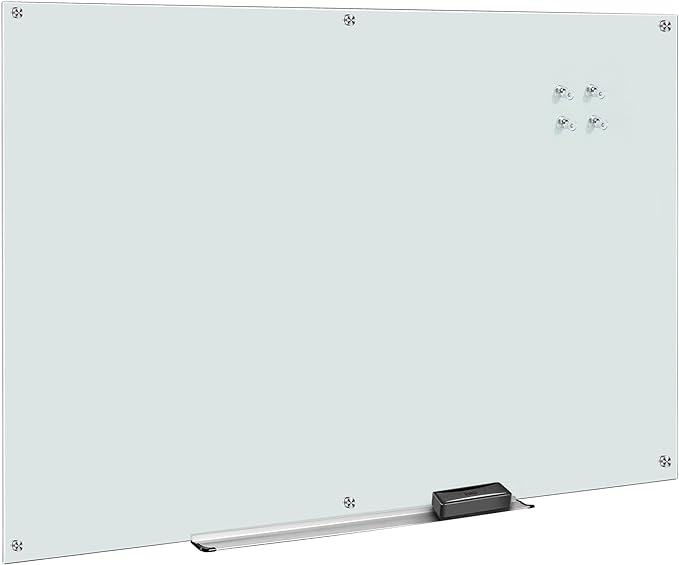 Amazon Basics Glass Dry-Erase Board, Magnetic Frameless Whiteboard, Easy to Install, 72" x 48", White