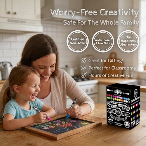Loddie Doddie Chalk Markers - Pack of 48, 6mm Reversible Tips - Liquid Chalk Pens for Glass Surfaces & Windows - Erasable Pens for Chalkboard Calendar - Non-Toxic Chalkboard Markers