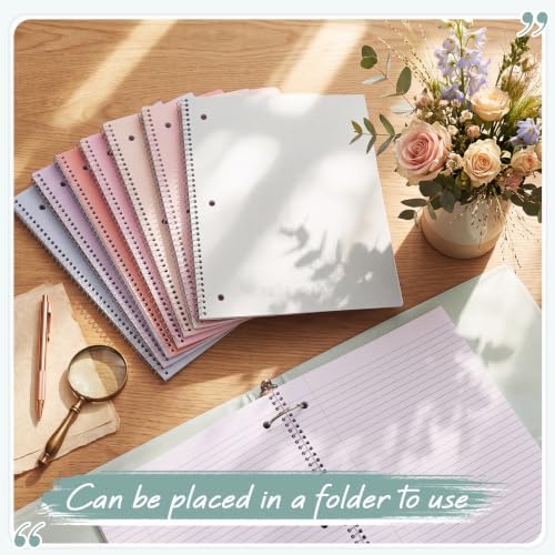 Teling 8 Pcs 1 Subject Spiral Notebook for Work College Ruled 8 x 10 1/2 Inch Spiral Journal Notebook 3 Hole Punched Paper Tear Line 70 Sheets Office School Study Supplies (Subtle Color)