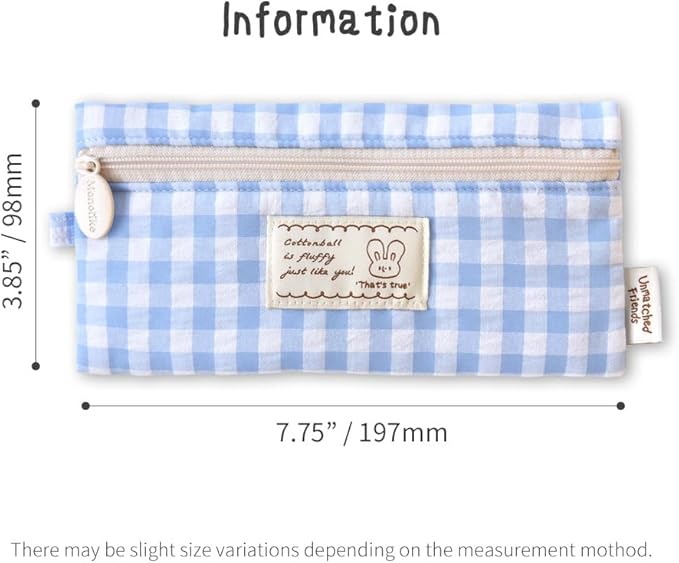 Monolike_Fabric/Cushion Pencil case (Unmatched Friends Fabric Check Pencil Case, Blue)