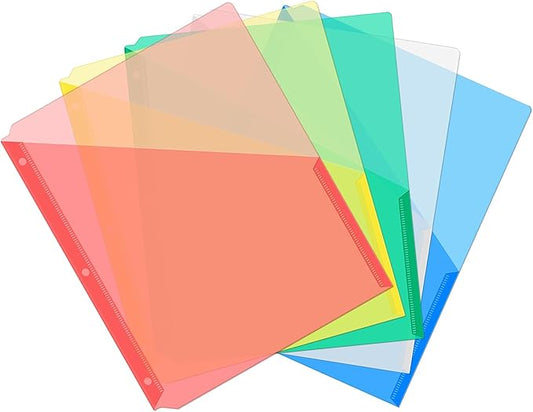 Maitys 5 Pack Binder Pockets 3 Hole Punch Clear Plastic Document Folders Binder Organizer Store Letter Size 8.5 x 11 Inch Paper Folders with Pockets Slash File Jacket for Office(Fresh Color)