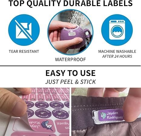 Waterproof Custom Name Stickers (135 Labels) - Personalized Daycare Labels for Clothing, Water Bottles, Lunch Boxes & School Supplies - Ideal for Camp & Daycare - No-Iron (Metal Man)