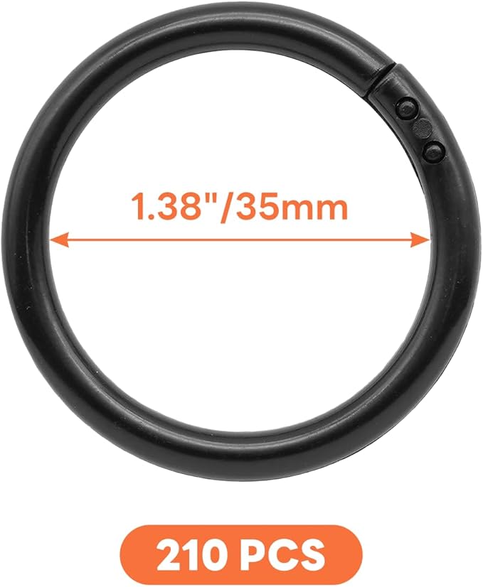 210 Pcs 1-1/3 Inch Plastic Binder Rings, Loose Leaf Binder Book Rings, Black Index Card Rings Binder Clip Rings for Flash Cards, Key Rings, Index Cards, Paper (35mm)