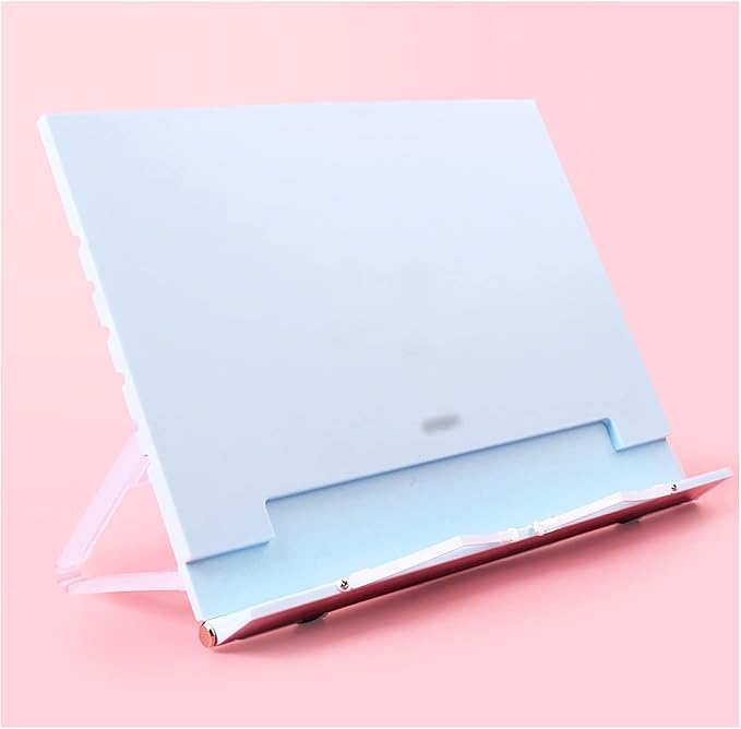 TOMYEUS Bookstand Plastic Book Stand Adjustable Holder for Desk Reading Foldable Flat Bookstand Document Textbook Cookbook Sheet Music 10 x 8.7 inch Portable Book Stand (Color : Blue)
