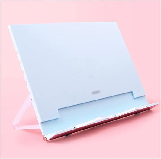 TOMYEUS Bookstand Plastic Book Stand Adjustable Holder for Desk Reading Foldable Flat Bookstand Document Textbook Cookbook Sheet Music 10 x 8.7 inch Portable Book Stand (Color : Blue)