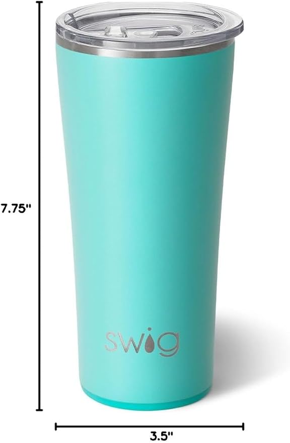 Swig Life 22oz Insulated Tumbler, Travel Coffee Tumbler with Lid, Cup Holder Friendly Travel Coffee Mug, Stainless Steel (Aqua)