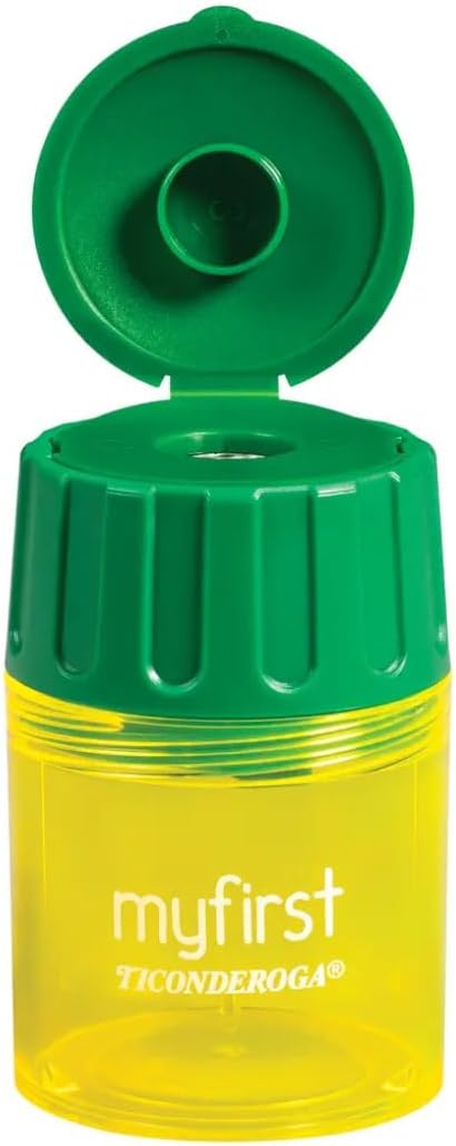 Ticonderoga My First Pencil Sharpener, 1 Hole, Large Barrel, Yellow/Green, Pack of 72