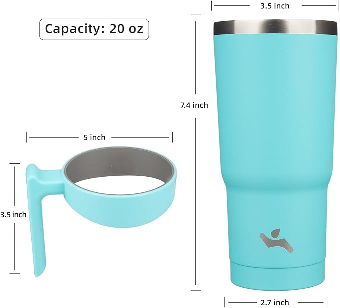 Konokyo 20 oz Tumbler with Handle and 2 Straw 2 Lid, Insulated Water Bottle Stainless Steel Vacuum Cup Reusable Travel Mug,Turquoise