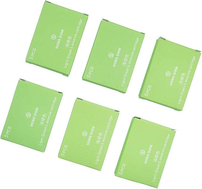 Asvine Fountain Pen Ligth Green Ink Cartridges, Set of 30 Refill Ink Cartridges, 3.4 mm Bore Diameter