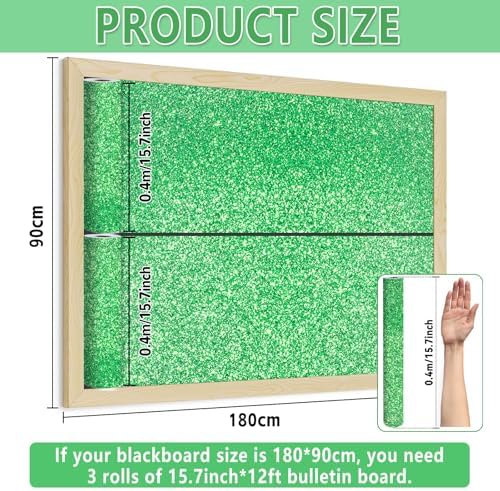 Glitter Green Bulletin Board Roll Non-Woven Fabric Poster 15.7" x 12 Ft