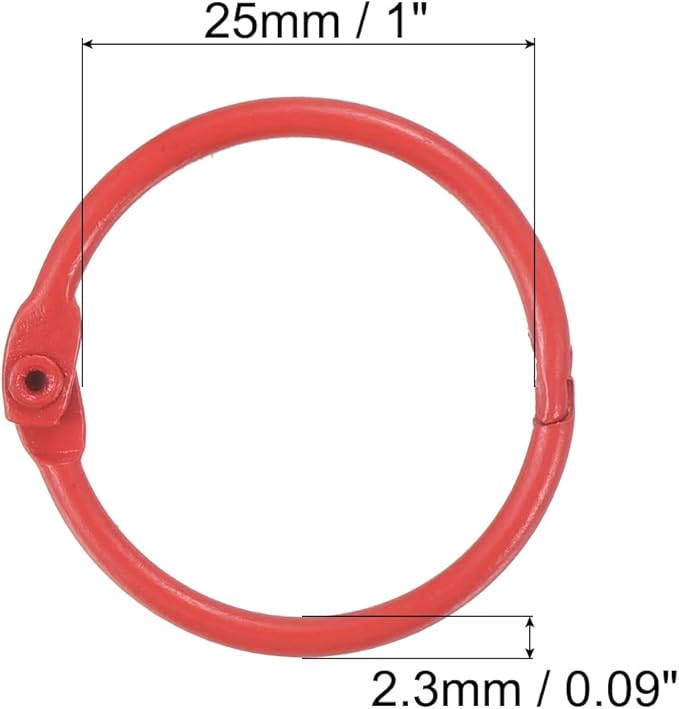 PATIKIL Loose Leaf Binder Rings 1 Inch, 5 Pack Metal Flash Card Book Binding Rings for Key Chain Index Card Scrapbooks, Red