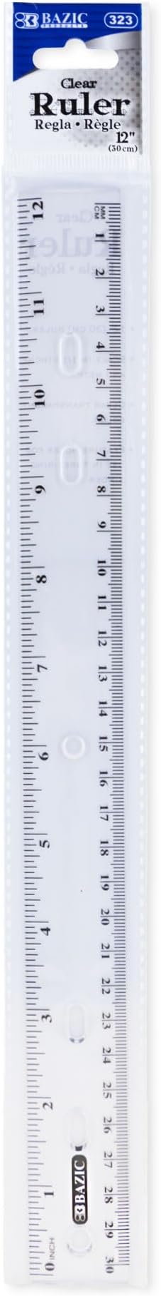 BAZIC Products Plastic Clear Rulers 12 inch (30cm), Inches Centimeter Metric Ruler Measuring Long Ruler, Straight Edge Ruler for Students School Supplies, 288-Pack