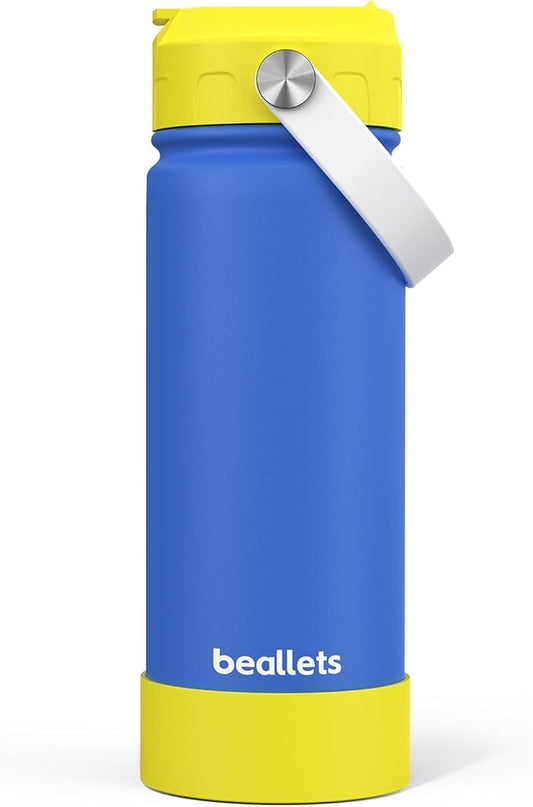 18oz Kids Insulated Water Bottle, Straw Cup | DIY Stickers, BPA-Free, 316 Stainless Steel, Silicone Boot, Keeps Cold 24h, Leak-proof, School, Sports