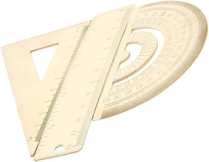 Utoolmart Brass Ruler Set: Triangle, 180 Degrees Protractor, 12cm / 4.7-inch Straight Measuring Tool for Drafting, Drawing, Learning Math, Geometry
