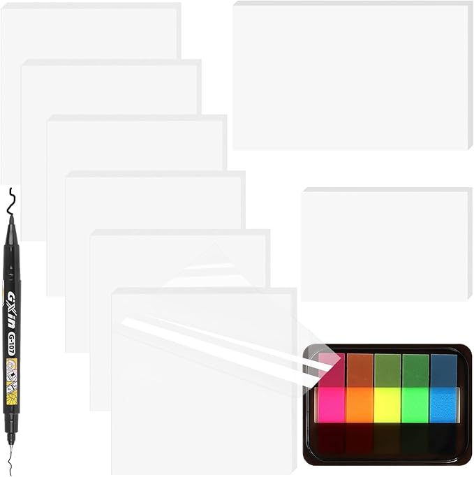 10 Pack Transparent Sticky Notes (with Sticky Tabs & Pen), MEIGAONE Clear Sticky Note 3x3 5X Strong Adhesion, Waterproof Translucent Sticky Note Office,School Supplies, 50 Sheets/Pad