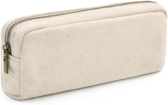 Pencil Pen Case, Canvas Pencil Pouch Big Capacity Pen Bag with Zipper Durable Stationary Storage Bag for Adult Students Officers