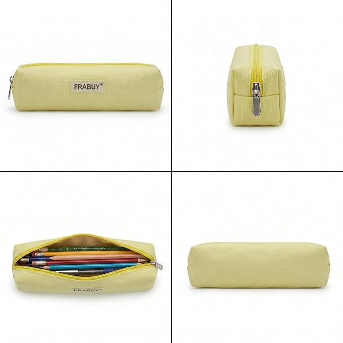 Canvas Pencil Case Pouch – Multipurpose Pen Bag Stationery Yellow | Heavy-duty canvas, smooth alloy zipper, cute organizer for girls and boys, ideal for stationery, cosmetics, tech gear
