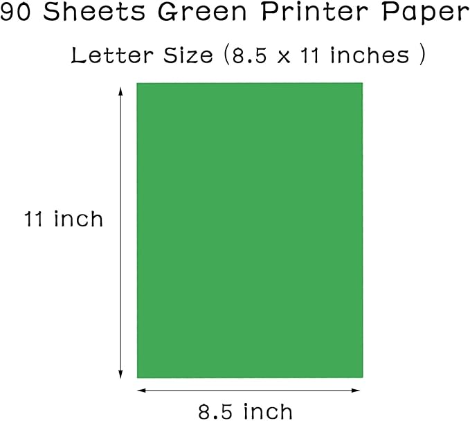 Green Colored Paper 8.5 x 11 Colored Printer Paper, 90 Sheets Colorful Copy Paper Letter Size, Lightweight Color Paper for Arts Crafts DIY Origami School Office Supplies