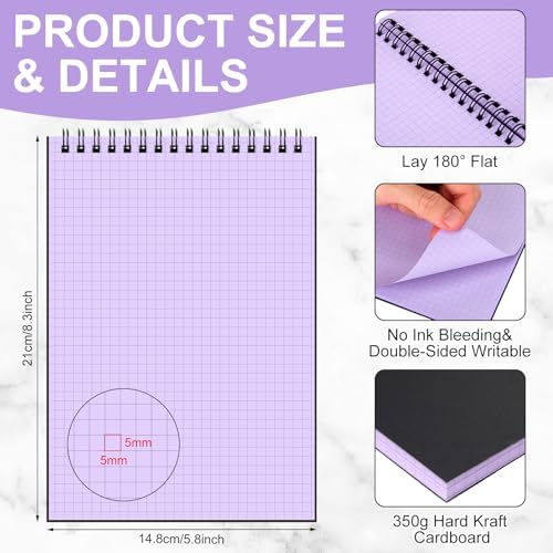Engrowtic 2 Pack Graph Paper Spiral Notebook A5,Black(internal Purple)