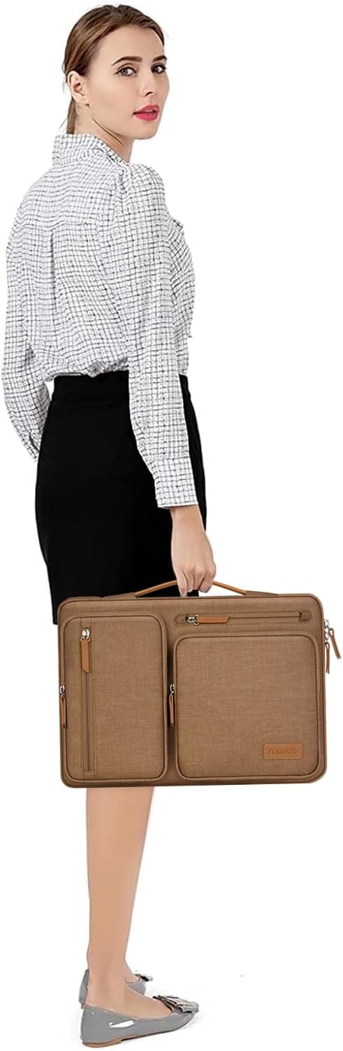 MOSISO 360 Protective Laptop Case 13.3 inch, 13-13.3 inch Laptop Sleeve Compatible with MacBook Air/Pro 13 / Pro 14,HP Dell Acer ASUS,Side Open Carrying Case with 4 Zipper Pockets&Handle, Mocha