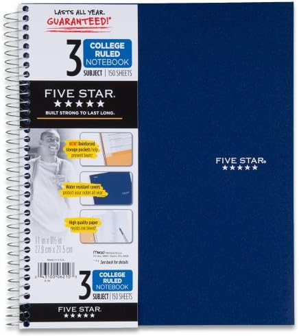 Five Star Wirebound Notebook, 3-Subject, 150-Count, College Rule, Navy Blue (72071)
