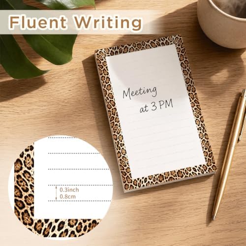 Lined Sticky Notes 4x6 in, 2 Pack Large Cute Notepads with Lines, Bright Post Memo Note Pads Big Rectangular Sticky Notes for Office Brown Luxury Leopard
