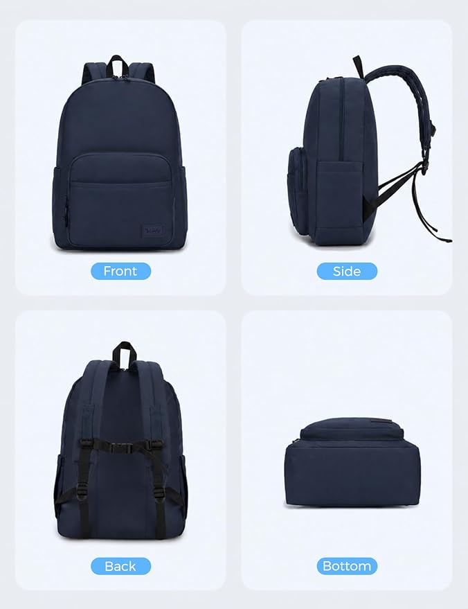 VASCHY School Backpacks, Lightweight Bookbag Schoolbag for Boys Girls Casual Basic Simple Daypack for Men Women Navy