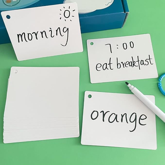 Lachilly 20Pcs Dry Erase Index Cards – Laminated Cards for Versatile Use, Reusable Blank Cards for Home, Work, and School - Cardstock 3.1“ x 4.3“ with Convenient Hole Punch and Storage Ring