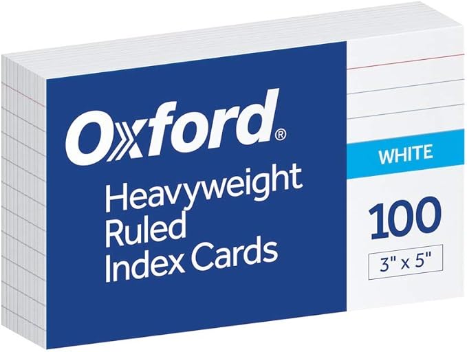 Oxford 3x5 Heavy Weight Ruled Index Card, White, 100 Count (63500), 2 Set of 100 total Of 200 Cards