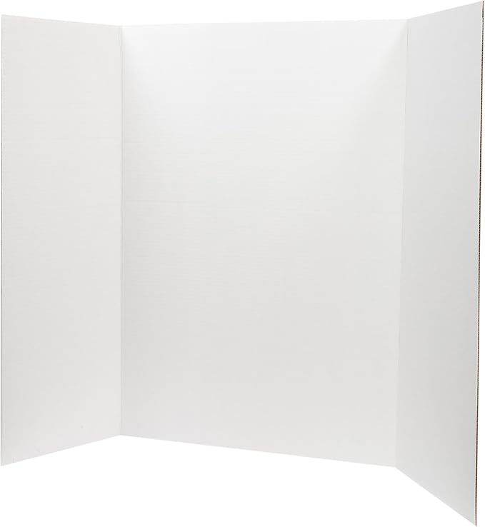 Desk Tech Large Tri-Fold Presentation Board - 36 x 48 inches - Sturdy Corrugated Paper - White - Perfect for School Projects, Exhibitions, Workshops, 4 Pcs