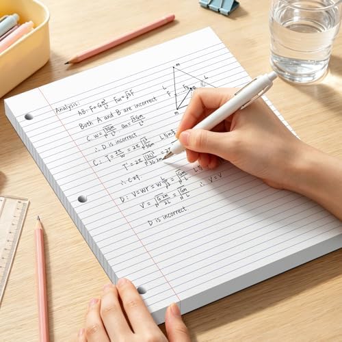 120 Sheets White Loose Leaf Paper, 8 x 10.5 In College Ruled Filler Paper