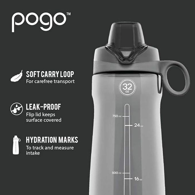 Pogo BPA-Free Plastic Water Bottle with Chug Lid, Fuchsia, 32 oz.