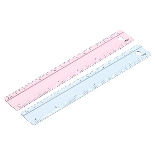 PATIKIL Metal Ruler 6 Inch/15cm, 2 Pcs Aluminum Straight Edge Ruler, Dual Scale Measuring Tool with Inch/Centimeter Scales & Hole for Math Office Drawing Engineering Home, Pink/Blue