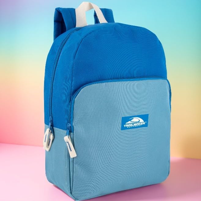 Trail maker 15 Inch Backpack for Kids, Preschool, Elementary & Middle School Students – Spacious Bookbag with Large Front Pocket, Adjustable Straps, Fits up to 13 Inch Laptop (Blue)