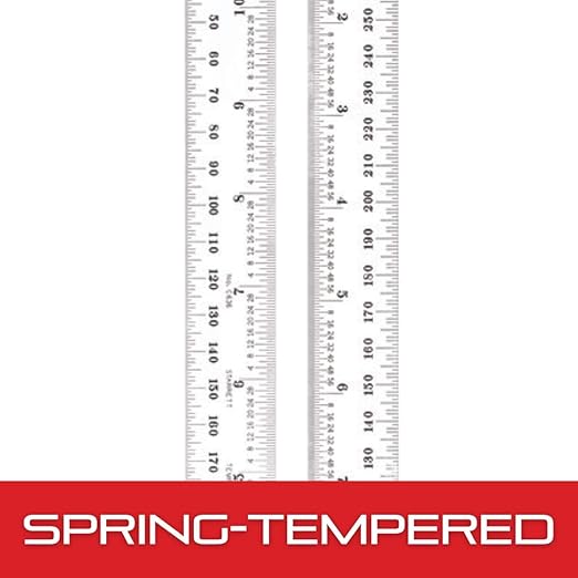 Starrett Spring Tempered Steel Rule with Satin Chrome Finish, Quick Reading, Millimeter and Inch Graduation - 11-3/4" Length, 36 Graduation Type, 1.2mm Thickness - C636-300