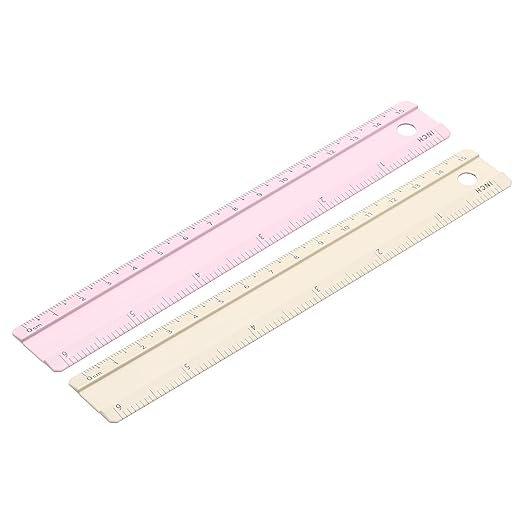 PATIKIL Metal Ruler 6 Inch/15cm, 2 Pcs Aluminum Straight Edge Ruler, Dual Scale Measuring Tool with Inch/Centimeter Scales & Hole for Math Office Drawing Engineering Home, Pink/Yellow